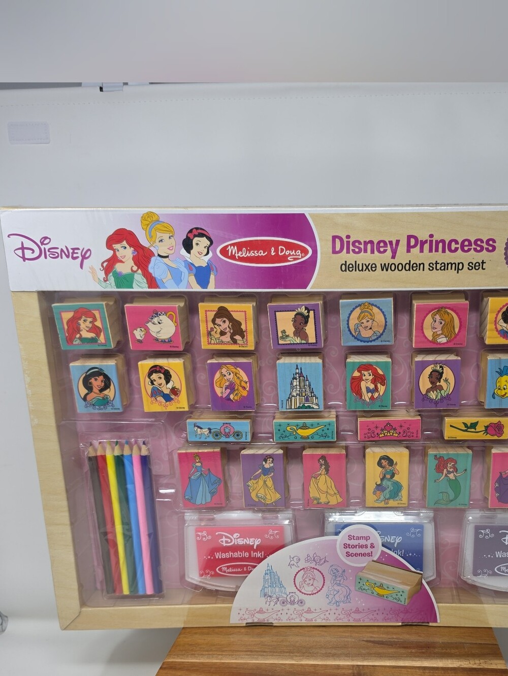 Melissa & Doug Disney Princess Wooden Stamp Set - Pink, Blue, Yellow, Purple